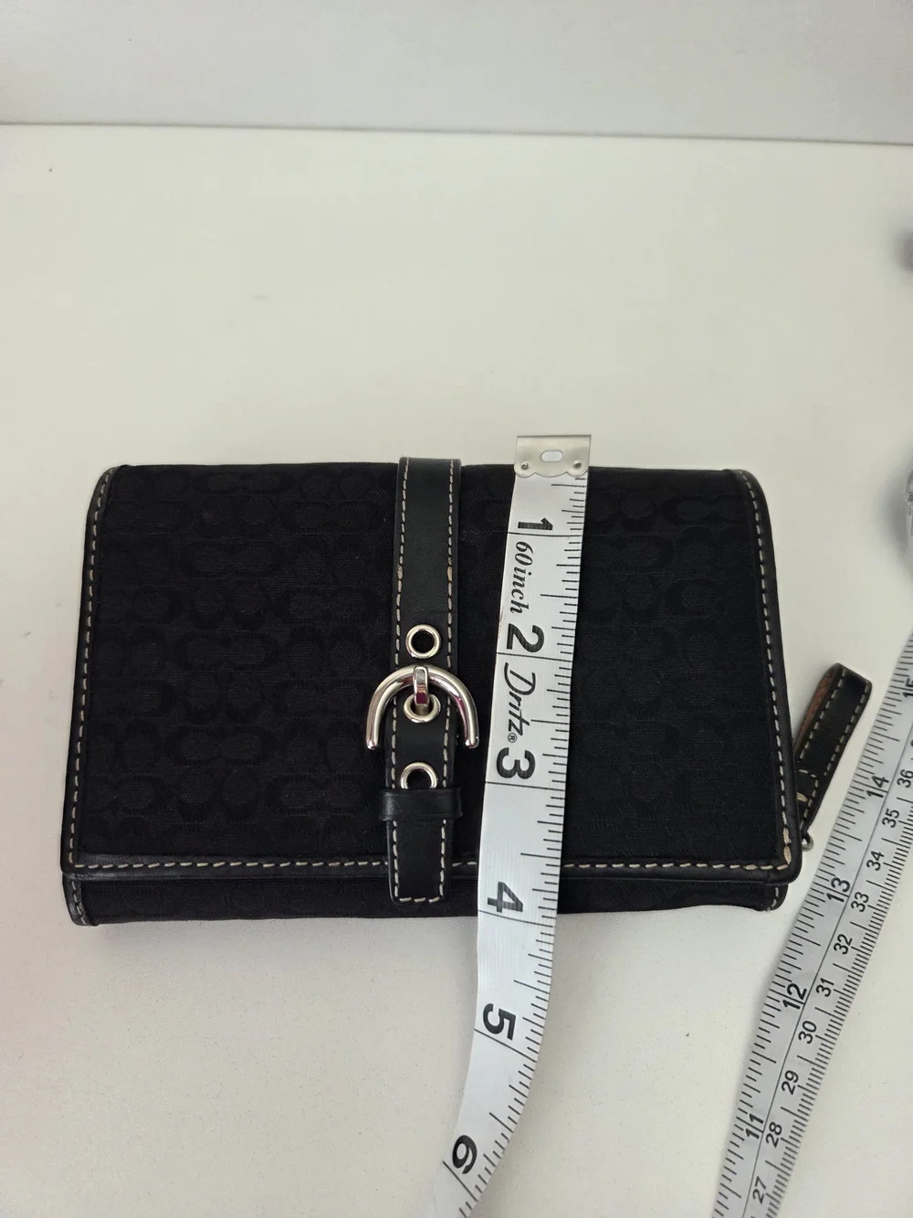 Vintage Coach Black Signature Pattern Wallet with Buckle Detail